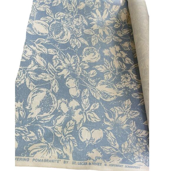2 yds St. Leger & Viney *Flowering Pomagranite* Linen Upholstery Fabric | Blue - Picture 2 of 16